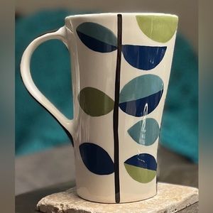 PIER ONE IMPORTS 🤚 Hand Painted Stoneware Tall Mug 🍃💚💙🤎☕️